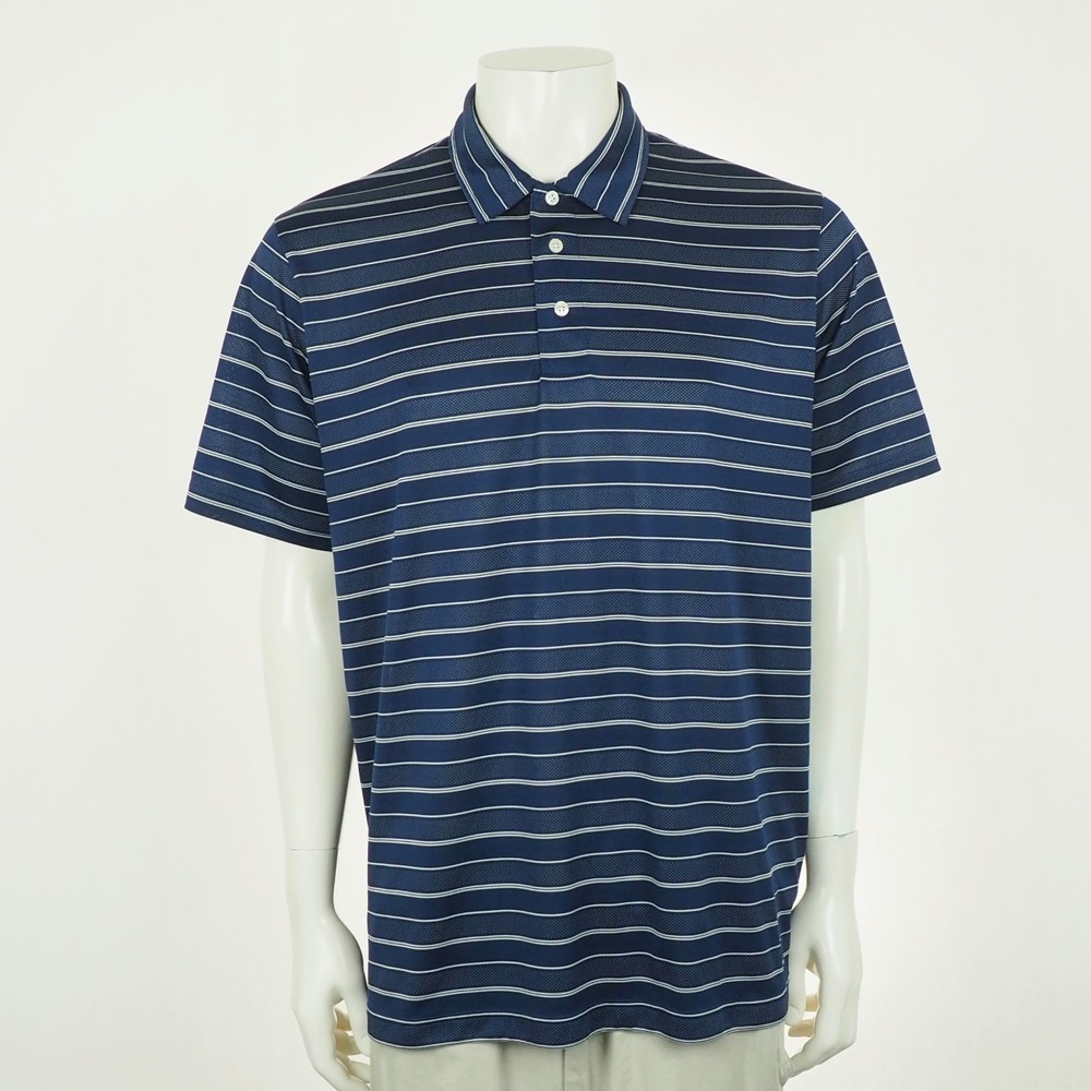 Brooks Brothers Performance Series Golf Polo Shirt Mens Sz XL Navy Blue Striped